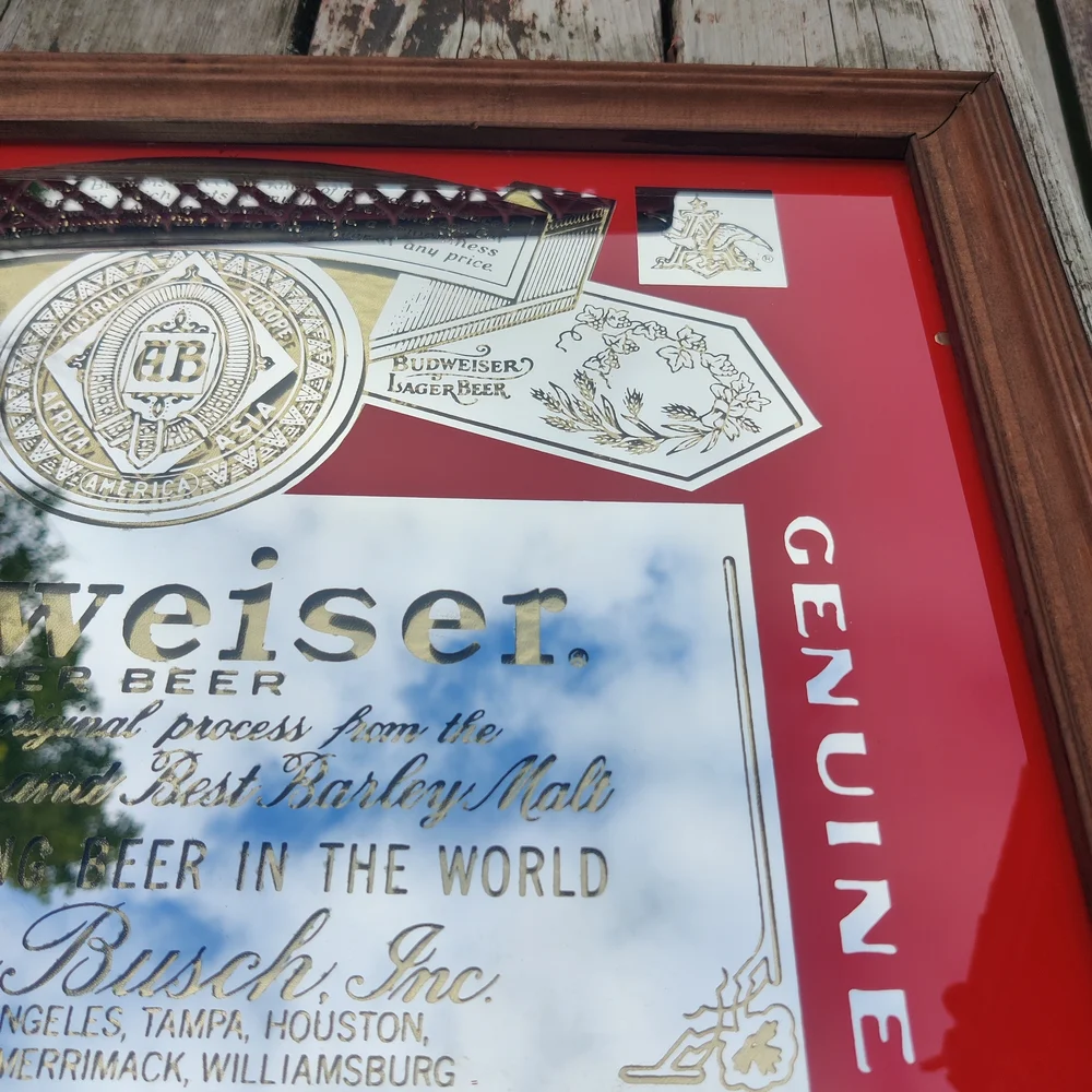 Vintage Budweiser Mirrored Beer Sign 20 1/2